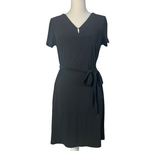 Jones New York Signature Dress Sheath Office Core V-Neck Tie Waist‎ Black Size S